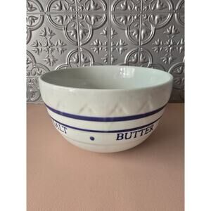 Blue & White Butter, Eggs, Sugar, Flour, Salt Printed Farmhouse Mixing Bowl 8"